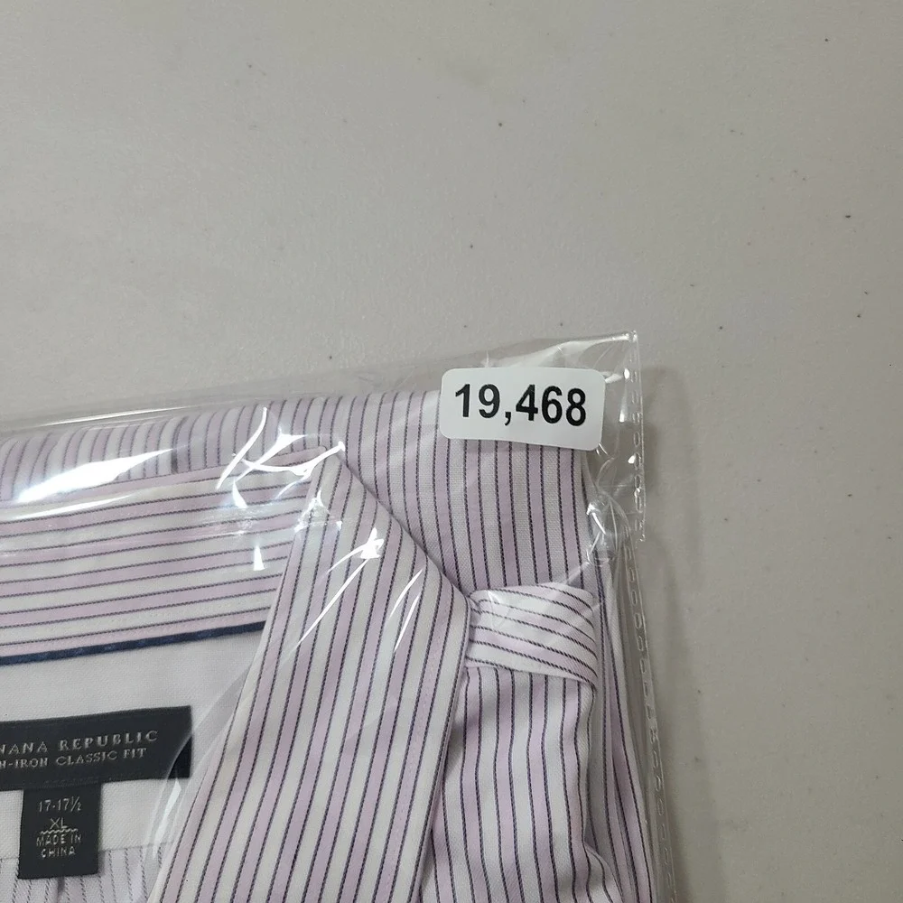 Banana Republic Dress Shirt Mens XL‎ Purple Blue Striped Non Iron Button Up